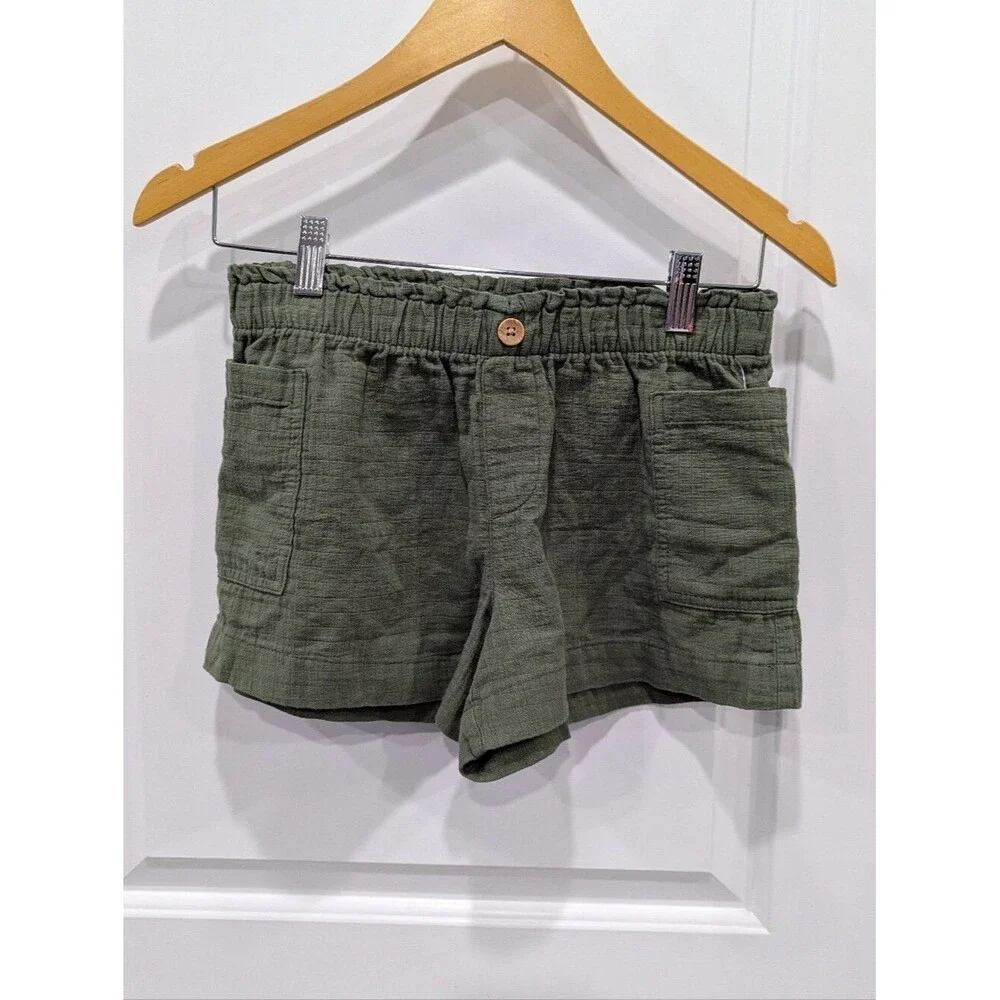 Old Navy Kids Green Cotton Pull On Shorts Pockets Olive Army Girls Large 10 12